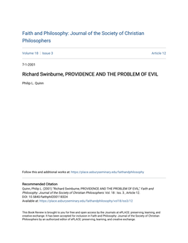 Richard Swinburne, PROVIDENCE and the PROBLEM of EVIL