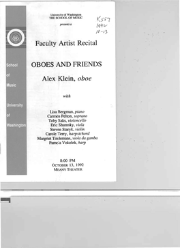 Faculty Artist Recital OBOES and FRIENDS Alex Klein, Oboe