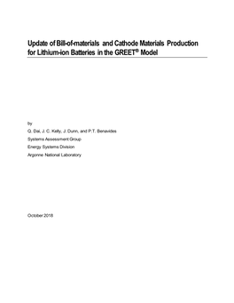 Update of Bill-Of-Materials and Cathode Materials Production for Lithium-Ion Batteries in the GREET® Model