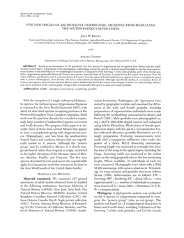 Five New Species of Argyrotaenia (Tortricidae: Archipini) from Mexico and the Southwestern United States