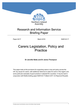 Carers: Legislation, Policy and Practice