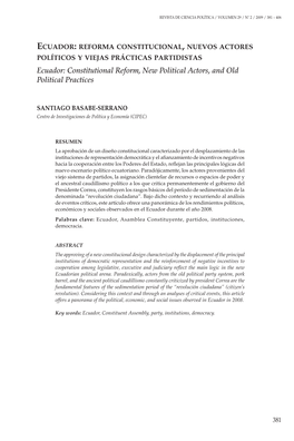 Ecuador: Reforma Constitucional, Nuevos Actores Políticos Y Viejas Prácticas Partidistas