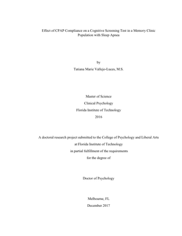 Effect of CPAP Compliance on a Cognitive Screening Test in a Memory Clinic Population with Sleep Apnea