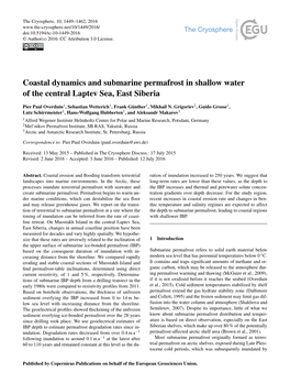 Coastal Dynamics and Submarine Permafrost in Shallow Water of the Central Laptev Sea, East Siberia