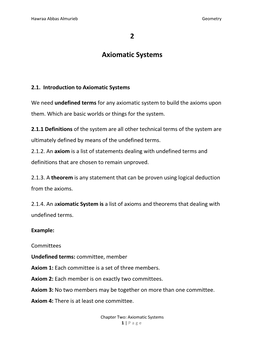 2 Axiomatic Systems