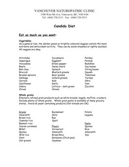 VANCOUVER NATUROPATHIC CLINIC Candida Diet