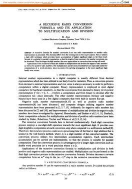 A Recursive Radix Conversion Formula and Its Application to Multiplication and Division