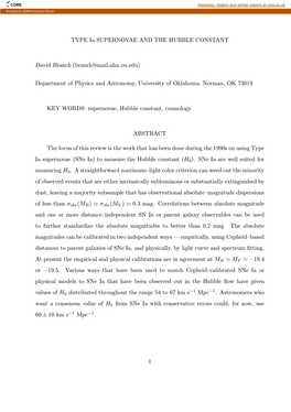 TYPE Ia SUPERNOVAE and the HUBBLE CONSTANT David Branch