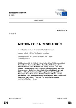 En En Motion for a Resolution