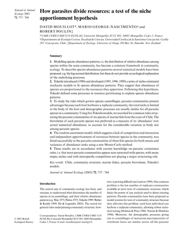 How Parasites Divide Resources: a Test of the Niche Apportionment Hypothesis