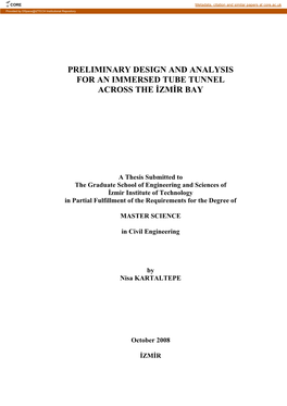 Preliminary Design and Analysis for an Immersed Tube Tunnel Across the Izmir Bay