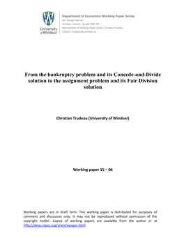 From the Bankruptcy Problem and Its Concede-And-Divide Solution to the Assignment Problem and Its Fair Division Solution