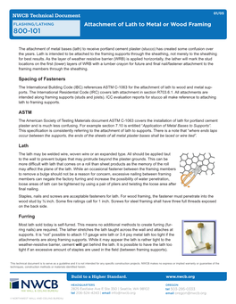 Attachment of Lath to Metal Or Wood Framing 800-101