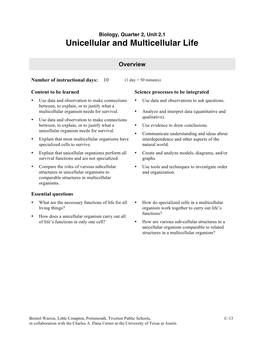 Unicellular and Multicellular Life