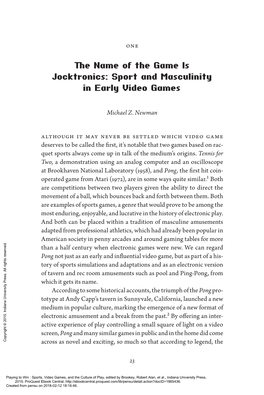 The Name of the Game Is Jocktronics: Sport and Masculinity in Early Video Games