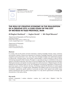 The Role of Creative Economy in the Realization of a Creative City: a Case Study of the City of Meybod in Yazd Province, Iran