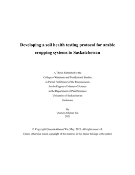 Developing a Soil Health Testing Protocol for Arable Cropping Systems in Saskatchewan