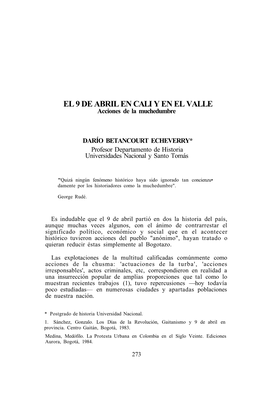 EL 9 DE ABRIL EN CALI Y EN EL VALLE Acciones De La Muchedumbre