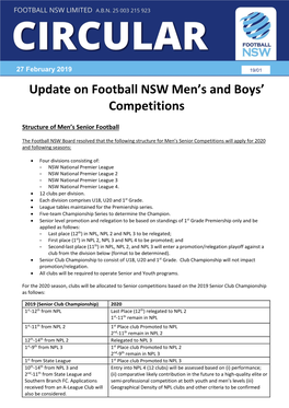 Update on Football NSW Men's and Boys' Competitions