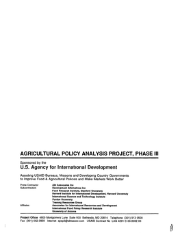 Agricultural Policy Analysis Project, Phase Iii