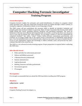 Computer Hacking Forensic Investigator V4 Exam 312-49 CHFI Computer Hacking Forensic Investigator Training Program