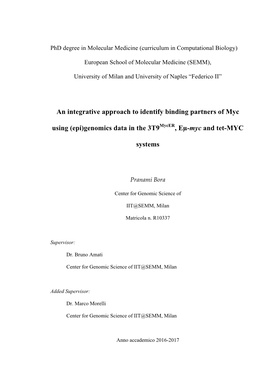 Epi)Genomics Data in the 3T9mycer, Eµ-Myc and Tet-MYC