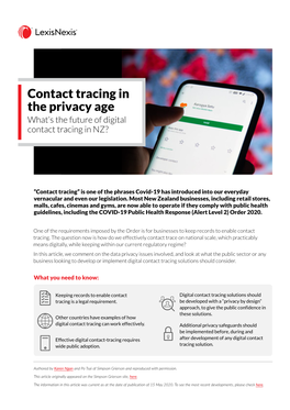 Contact Tracing in the Privacy Age What’S the Future of Digital Contact Tracing in NZ?