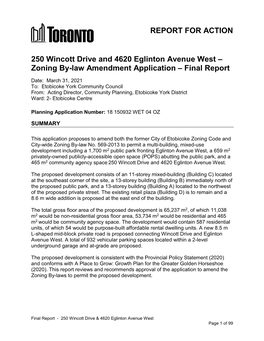 250 Wincott Drive and 4620 Eglinton Avenue West – Zoning By-Law Amendment Application – Final Report