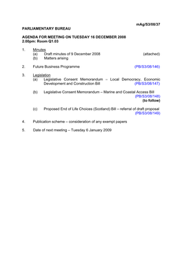 Mag/S3/08/37 PARLIAMENTARY BUREAU AGENDA FOR