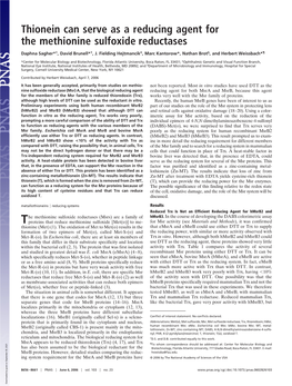 Thionein Can Serve As a Reducing Agent for the Methionine Sulfoxide Reductases