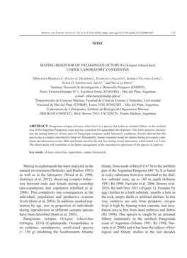 Octopus Tehuelchus) UNDER LABORATORY CONDITIONS