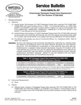 Service Bulletin Service Bulletin No