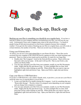 Back-Up, Back-Up, Back-Up