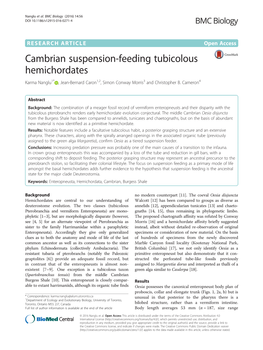 Cambrian Suspension-Feeding Tubicolous Hemichordates Karma Nanglu1* , Jean-Bernard Caron1,2, Simon Conway Morris3 and Christopher B