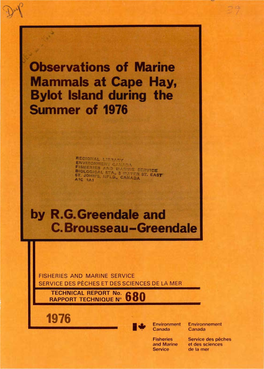 Mammals at Cape Hay, Bylot Island During the Summer of 1976