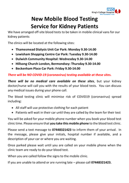 Community Phlebotomy Information Sheet for Patients