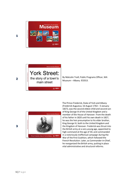 York Street: the Story of a Town’S by Malcolm Traill, Public Programs Officer, WA Museum – Albany