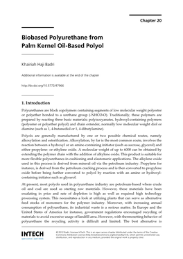 Biobased Polyurethane from Palm Kernel Oil-Based Polyol