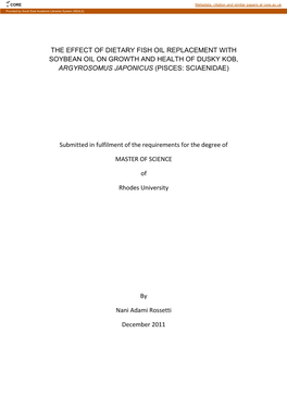 The Effect of Dietary Fish Oil Replacement with Soybean Oil on Growth and Health of Dusky Kob, Argyrosomus Japonicus (Pisces: Sciaenidae)