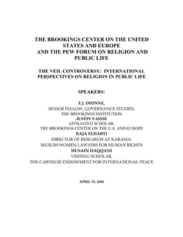 The Brookings Center on the United States and Europe and the Pew Forum on Religion and Public Life