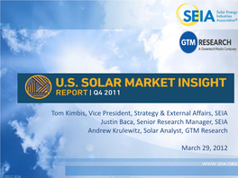 U.S. PV Market IEA PVPS Programme Workshop Wednesday, September