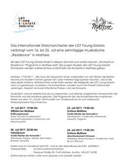 Das Internationale Streichorchester Der LGT Young Soloists Verbringt Vom 16