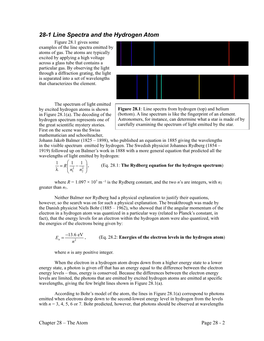 28-1 Line Spectra and the Hydrogen Atom Figure 28.1 Gives Some Examples of the Line Spectra Emitted by Atoms of Gas