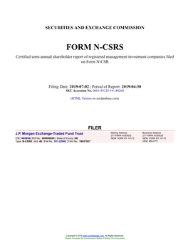 J.P. Morgan Exchange-Traded Fund Trust Form N-CSRS Filed 2019-07-02