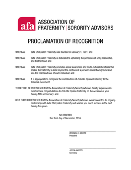 Proclamation of Recognition