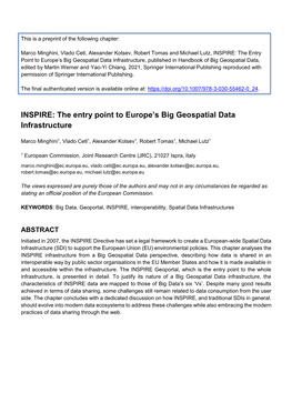 INSPIRE: the Entry Point to Europe's Big Geospatial Data Infrastructure