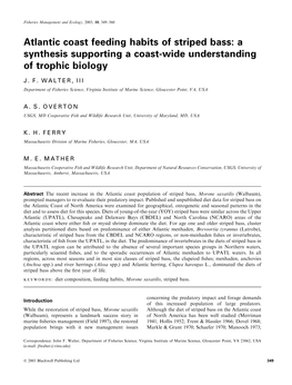 Atlantic Coast Feeding Habits of Striped Bass: a Synthesis Supporting a Coast-Wide Understanding of Trophic Biology