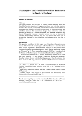 Skyscapes of the Mesolithic/Neolithic Transition in Western England