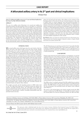 A Bifurcated Axillary Artery in Its 2Nd Part and Clinical Implications Olutayo Ariyo