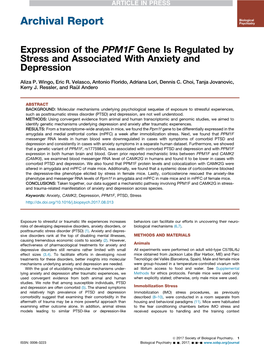 Expression of the PPM1F Gene Is Regulated by Stress and Associated with Anxiety and Depression